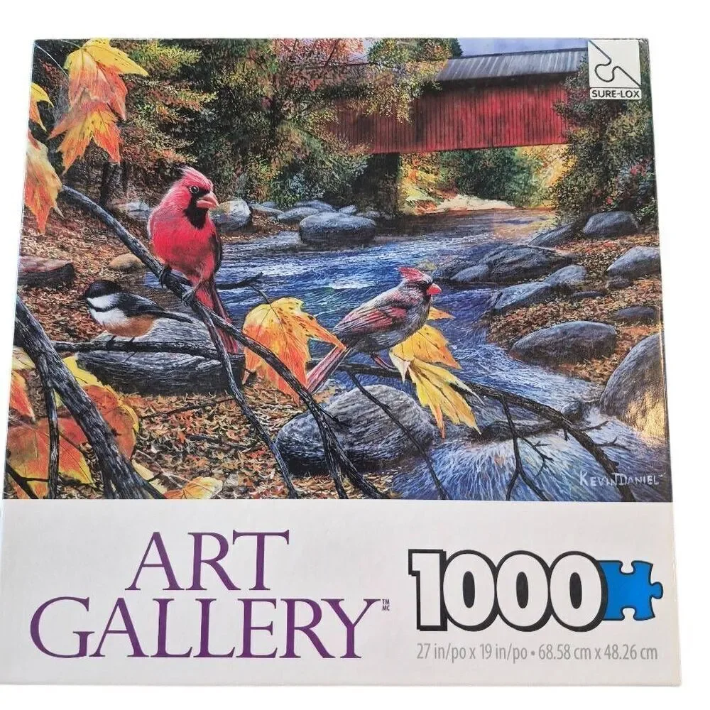 Art Gallery Fall Feather & Foliage 1000 pc Jigsaw Puzzle, GUC tape on box